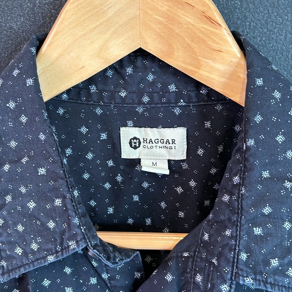 Haggar medium short sleeve shirt Handsome dress & casual black & white sexy - Picture 2 of 3